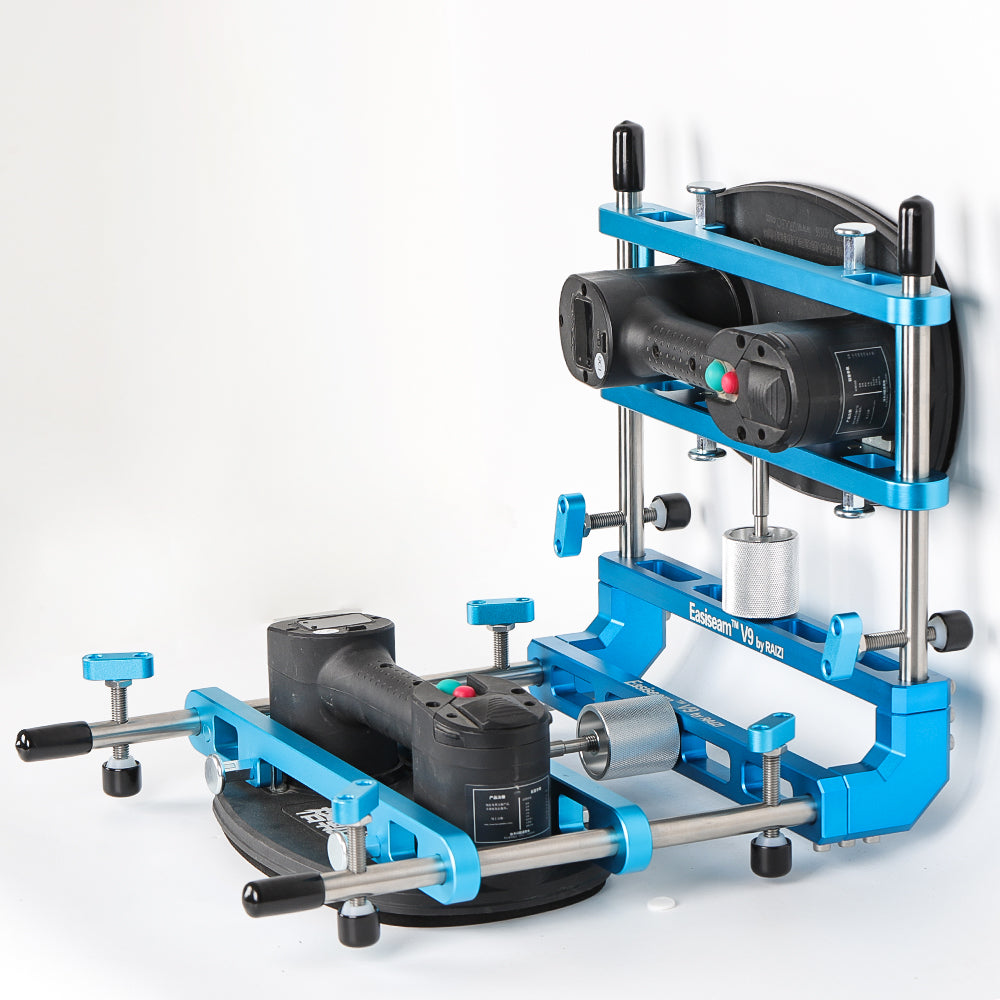 Raizi Easiseam™V9 waterfall Seam Setter used with GRABO Suction Cups for Mitre Seaming