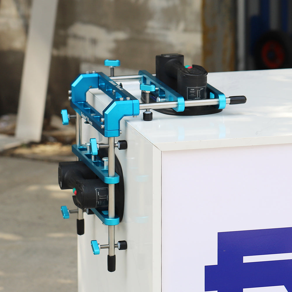 Raizi Easiseam™V9 waterfall Seam Setter used with GRABO Suction Cups for Mitre Seaming